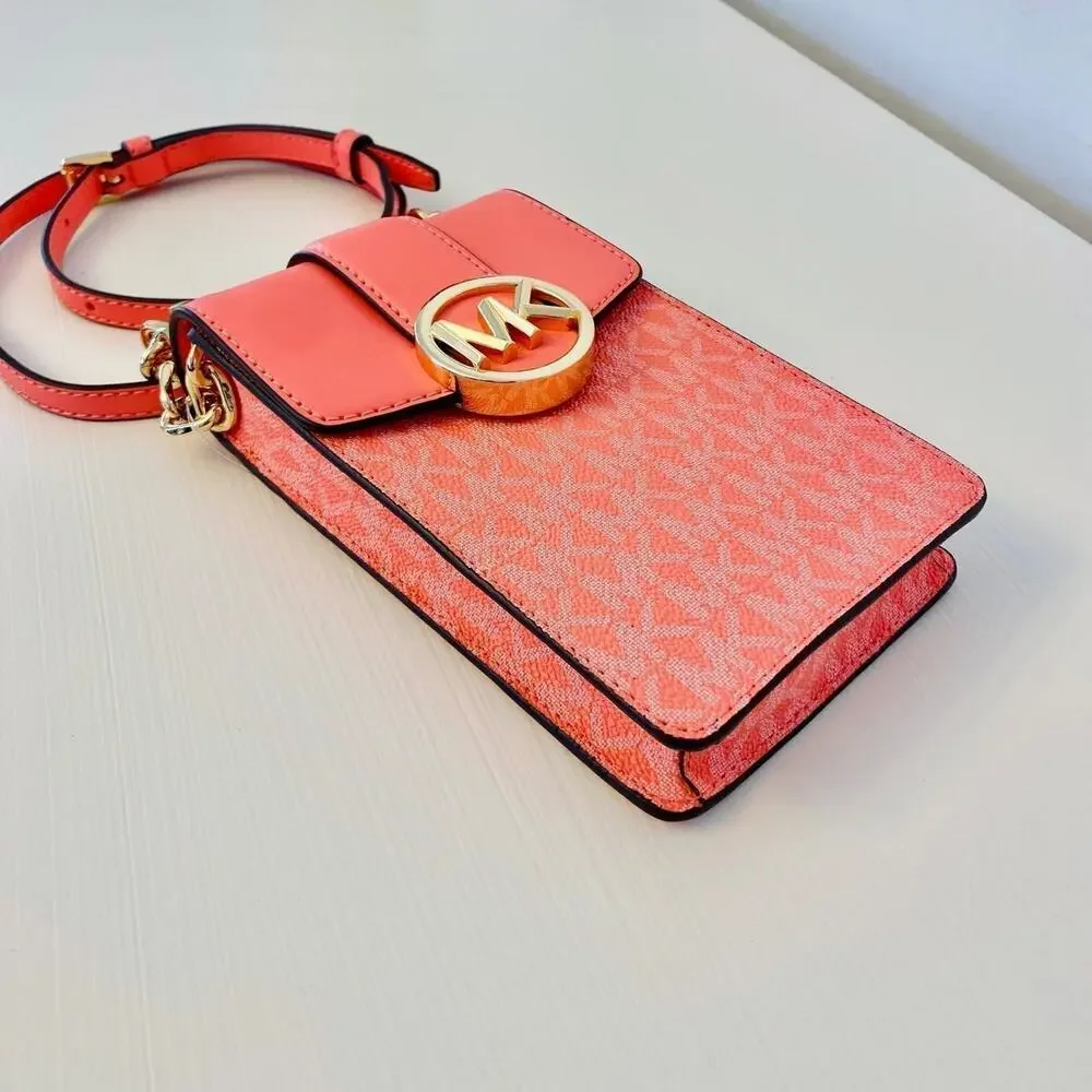 Michael Kors Purse Carmen Phone Crossbody Bag  Grapefruit - Picture 5 of 11